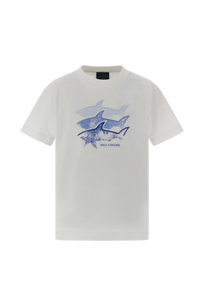Paul & Shark hvit T-skjorte med blå haier