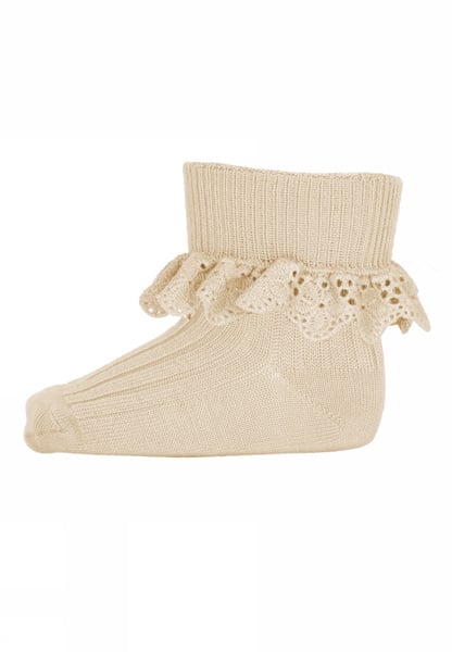 MP Denmark Lea ullsokker med blondekant