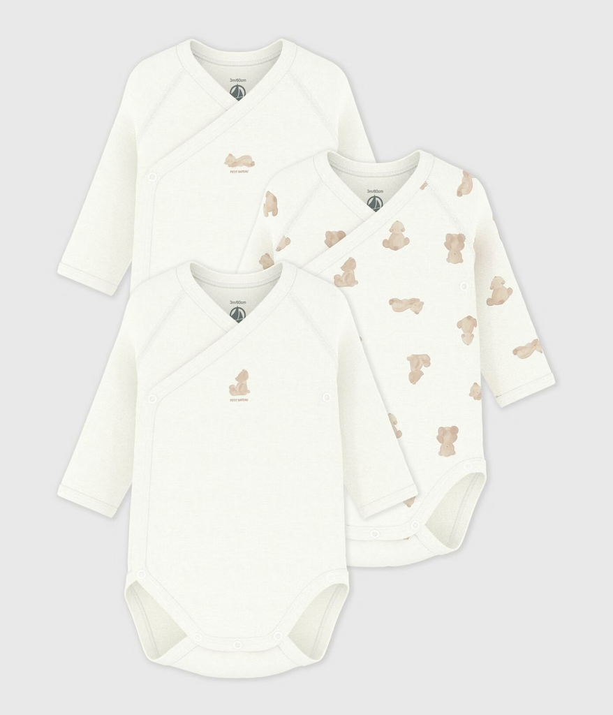 Petit Bateau 3-pack body med bamse