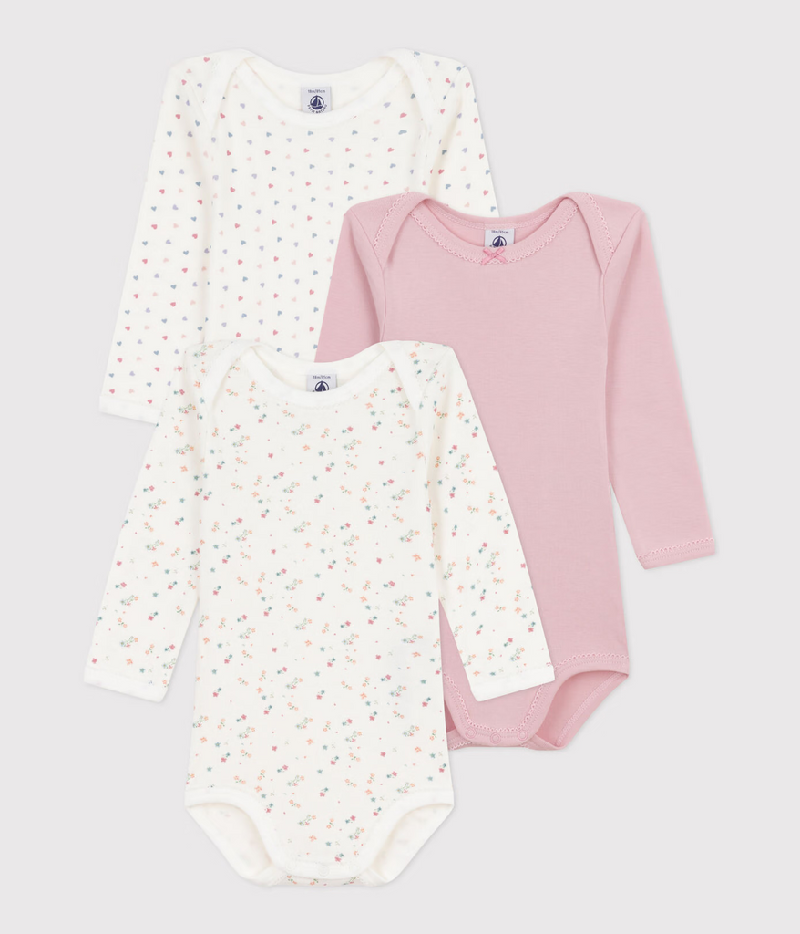 Petit Bateau 3pk med hjerter og blomster