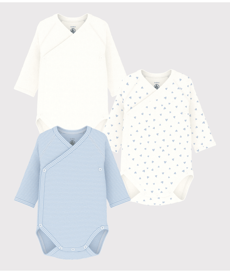 Petit Bateau 3 pk omslagsbody med lang erm