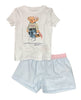 Polo Ralph Lauren Pysjamas stripet shorts og bamse t-skjorte til jente