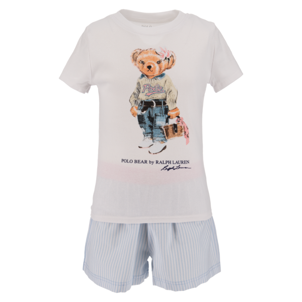 Polo Ralph Lauren Pysjamas stripet shorts og bamse t-skjorte til jente